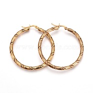 304 Stainless Steel Hoop Earrings, Hypoallergenic Earrings, Ring, Twisted, Golden, 46x44x3.5mm, Pin: 1mm(X-EJEW-F188-22G-D)