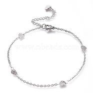 304 Stainless Steel Cable Chain Anklets, with Textured Heart Links and Lobster Claw Clasps, Stainless Steel Color, 8-7/8 inch(22.5cm)(AJEW-M026-14P)
