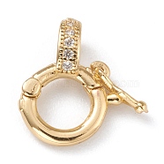 Brass Micro Pave Clear Cubic Zirconia Twister Clasps, Long-Lasting Plated, Ring, Real 18K Gold Plated, 14x11x2mm, Hole: 4x3mm(ZIRC-A014-07G)