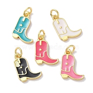 Rack Plated Brass Enamel Charms, with Jump Ring, Long-Lasting Plated, Lead Free & Cadmium Free, Real 18K Gold Plated, Cowboy Boot Charm, Mixed Color, 14x11x1.5mm, Hole: 3.4mm(KK-Z039-01)