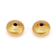 Brass Spacer Beads, Textured, Flat Round, Golden, 9.5x5.5mm, Hole: 1.8mm(KK-D160-17G)