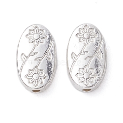 Alloy Beads, Long-Lasting Plated, Oval with Flower, Silver, 11x6.5x2.5mm, Hole: 1.2mm(FIND-B029-33S)