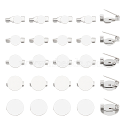 50Pcs 5 Style 316 Surgical Stainless Steel Brooch Base Settings, Brooch Making Supplies, Flat Round, Stainless Steel Color, 6~14x14x5mm, 10pcs/style(STAS-UN0053-58)