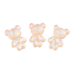Transparent Acrylic Cabochons, Half Hole, Glitter Beads, Bear, PeachPuff, 25x16.5x7mm, Half Hole: 1.2mm(MACR-N015-05B)