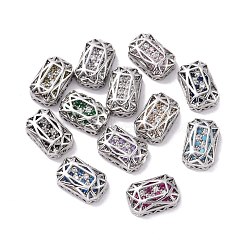 Eco-friendly Brass Micro Pave Cubic Zirconia Multi-strand Links, Rack Plating, Cadmium Free & Lead Free, Rectangle Octagon, Platinum, Mixed Color, 14x10x5mm, Hole: 1.4mm(KK-D076-05B-P)