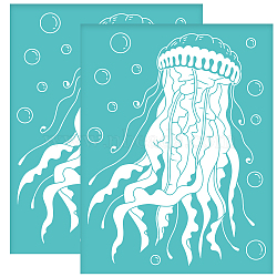 Self-Adhesive Silk Screen Printing Stencil, for Painting on Wood, DIY Decoration T-Shirt Fabric, Turquoise, Jellyfish Pattern, 280x220mm(DIY-WH0338-070)