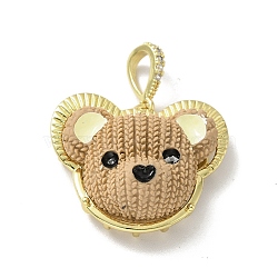 Opaque Resin Pendants, Large Hole Pendant, with Real 18K Gold Plated Brass Findings & Clear Cubic Zirconia, Cadmium Free & Lead Free, Bear, Camel, 25x29x12.5mm, Hole: 4.5x7mm(KK-G406-08G-02)