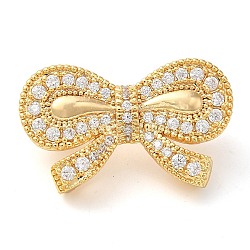 Brass Micro Pave Clear Cubic Zirconia Fold Over Clasps, Bowknot, Real 18K Gold Plated, 15x24.5x9.5mm, Hole: 1.4mm(KK-G505-29G)