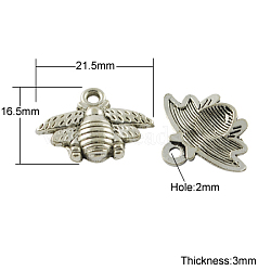 Tibetan Style Alloy Pendants, Cadmium Free & Nickel Free & Lead Free, Bees, Antique Silver, 16.5x21.5x3mm, Hole: 2mm(TIBEP-S018-AS-FF)