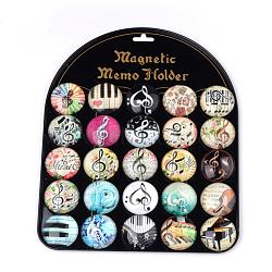 Fridge Magnets Glass Decorations, Flat Round with Musical Note Pattern, Mixed Color, 30x11mm(GGLA-Q051-30mm-060)
