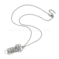 304 Stainless Steel Cable Chains Macrame Pouch Empty Stone Holder for Pendant Necklaces Making, with Slide Beaded, Stainless Steel Color, 21.46 inch(54.5cm), Tray: 43x15mm(NJEW-TA00085-01)