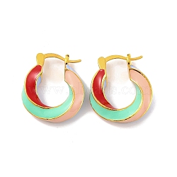 Brass & Enamel Twist Hoop Earrings for Women, Lead Free & Cadmium Free, Real 18K Gold Plated, Light Green, 22.5x19.5mm(EJEW-U015-16B-G)