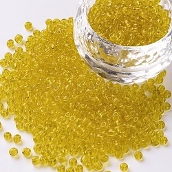 Glass Seed Beads, Transparent, Round, Yellow, 8/0, 3mm, Hole: 1mm, about 10000 beads/pound(SEED-A004-3mm-10)