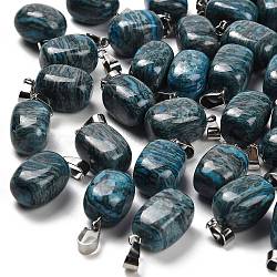 Natural Blue Agate(Dyed & Heated) Pendants, with Stainless Steel Color Plated 201 Stainless Steel Snap on Bails, Rectangle, 20.5~21x11~11.5x11~12.5mm, Hole: 8x4mm(G-Z067-03P-07)