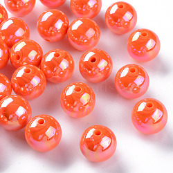 Opaque Acrylic Beads, AB Color Plated, Round, Orange Red, 20x19mm, Hole: 2~3mm, about 111pcs/500g(MACR-S370-D20mm-20)