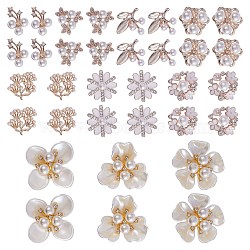 20Pcs 10 Styles Alloy Decorate Use for DIY the Bag or Hair accessories, with ABS Beads & Rhinestone, Cadmium Free & Lead Free, Flower, Light Gold, White, 2pcs/style(FIND-SZ0001-54)