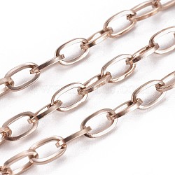 Ion Plating(IP) 304 Stainless Steel Cable Chains, Unwelded, with Spool, Flat Oval, Rose Gold, 4mm, about 32.8 Feet(10m)/roll(CHS-L019-03RG)