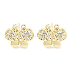 Brass Micro Pave Clear Cubic Zirconia Studs Earring for Women, Butterfly, Real 18K Gold Plated, 11.5x14mm(EJEW-S217-C04)