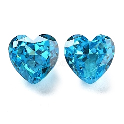 Cubic Zirconia Cabochons, Heart, Faceted, Deep Sky Blue, 8x8x5.5mm(ZIRC-H126-08)