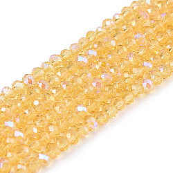 Electroplate Glass Beads Strands, Half Rainbow Plated, Faceted, Rondelle, Moccasin, 2.3~2.7x2mm, Hole: 0.4mm, about 150~155pcs/strand, 32~33cm(EGLA-A044-T1mm-L03)