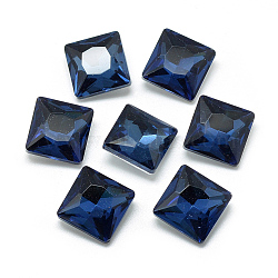 Pointed Back Glass Rhinestone Cabochons, Back Plated, Faceted, Square, Prussian Blue, 8x8x3.5mm(RGLA-T027-8x8mm-14)