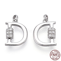 Rhodium Plated 925 Sterling Silver Micro Pave Cubic Zirconia Charms, Initial Letter D, Nickel Free, Real Platinum Plated, 12x9.5x3mm, Hole: 1.2mm(STER-T004-12P)