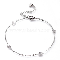 Tarnish Resistant 304 Stainless Steel Cable Chain Anklets, with Textured Heart Links and Lobster Claw Clasps, Stainless Steel Color, 8-7/8 inch(22.5cm)(AJEW-M026-14P)