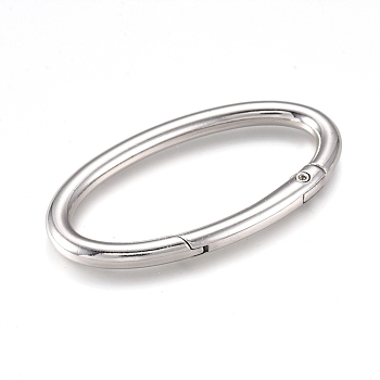 Alloy Spring Gate Rings, Oval Ring, Push Gate Snap Keychain Clasp Findings, Platinum, 59.5x32x5mm, Inner Diameter: 49.5x22mm
