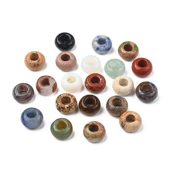 Natural Gemstone Beads, Large Hole Hole Beads, Rondelle, 14~15x7~10mm, Hole: 5~6mm