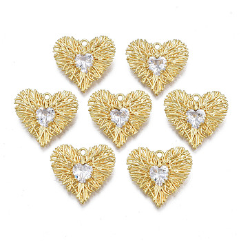 Brass Micro Pave Clear Cubic Zirconia Pendants, Nickel Free, Heart, Real 18K Gold Plated, 18x19.5x3.5mm, Hole: 1.4mm