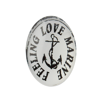 Nautical Theme Ornaments Glass Oval Flatback Cabochons, with Anchor and Word Feeling Love Marine, Black, 25x18x6mm