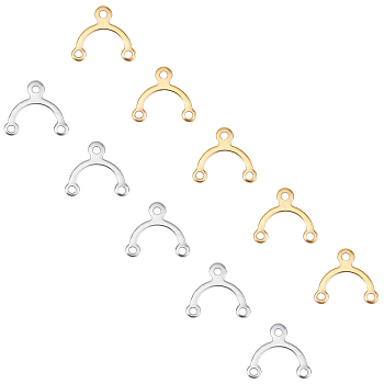 Vacuum Plating 304 Stainless Steel Chandelier Components Links, Arch Shape, Golden & Stainless Steel Color, 8.5x9.5x0.5mm, Hole: 1mm, 2 Colors, 30pcs/color, 60pcs/box