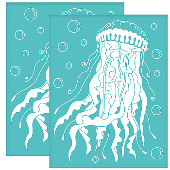 Self-Adhesive Silk Screen Printing Stencil, for Painting on Wood, DIY Decoration T-Shirt Fabric, Turquoise, Jellyfish Pattern, 280x220mm