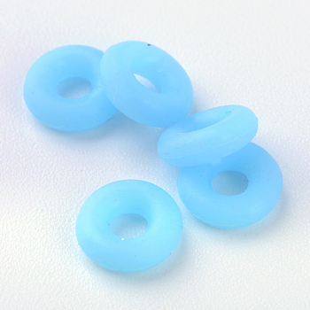Rubber O Rings, Donut Spacer Beads, Fit European Clip Stopper Beads, Light Sky Blue, 2mm