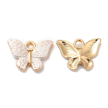 Alloy Enamel Pendants, Long-Lasting Plated, Cadmium Free & Nickel Free & Lead Free, Golden, Butterfly Charm, White, 13x17.5x2.5mm, Hole: 2mm