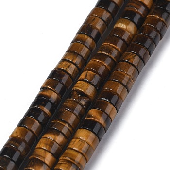 Natural Yellow Tiger Eye Beads Strands, Heishi Beads, Flat Round/Disc, 6x3mm, Hole: 1mm, about 119~131pcs/strand, 14.76~15.74 inch(37.5~40cm)