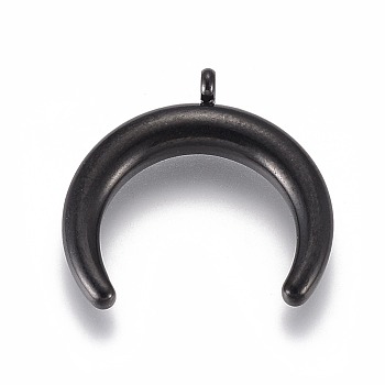 304 Stainless Steel Pendants, Double Horn/Crescent Moon, Gunmetal, 22.5x23x4mm, Hole: 1.8mm