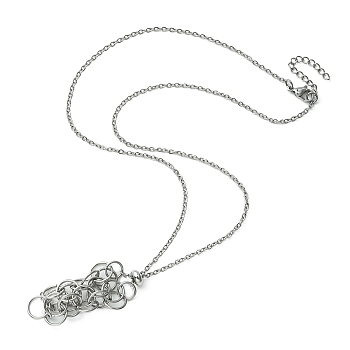 304 Stainless Steel Cable Chains Macrame Pouch Empty Stone Holder for Pendant Necklaces Making, with Slide Beaded, Stainless Steel Color, 21.46 inch(54.5cm), Tray: 43x15mm