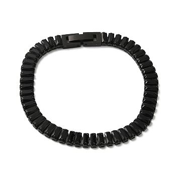 Cubic Zirconia Tennis Bracelet, Black 304 Stainless Steel Rectangle Link Chain Bracelet, Black, 6-1/2~6-3/4 inch(16.5~17.2cm)