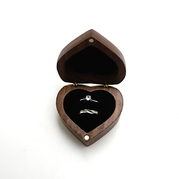 Heart Wooden Couple Ring Boxes, Magnetic Wood Ring Storage Case with Velvet Inside, for Wedding, Valentine's Day, Black, 6x5.5x3.3cm