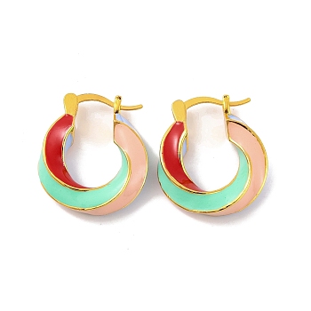 Brass & Enamel Twist Hoop Earrings for Women, Lead Free & Cadmium Free, Real 18K Gold Plated, Light Green, 22.5x19.5mm