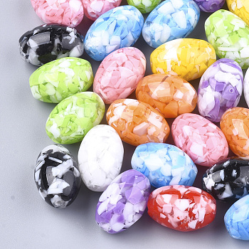Resin Beads, Imitation Gemstone Chips Style, Oval, Mixed Color, 19~20x13mm, Hole: 2mm