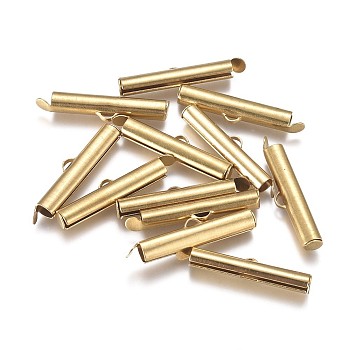 Brass Slide On End Clasp Tubes, Slider End Caps, for Ball Chains, Golden, 26x6x4mm, Hole: 1.2mm, Inner Diameter: 3mm