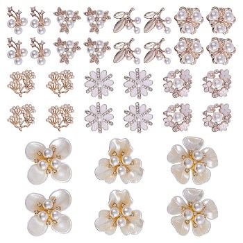 20Pcs 10 Styles Alloy Decorate Use for DIY the Bag or Hair accessories, with ABS Beads & Rhinestone, Cadmium Free & Lead Free, Flower, Light Gold, White, 2pcs/style