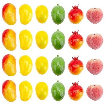 PandaHall Elite 24Pcs 6 Style Mini Foam Artificial Fruit, for Dollhouse Accessories Pretending Prop Decorations, Mixed Color, 33~43x27~34x27~34mm, 4pcs/style