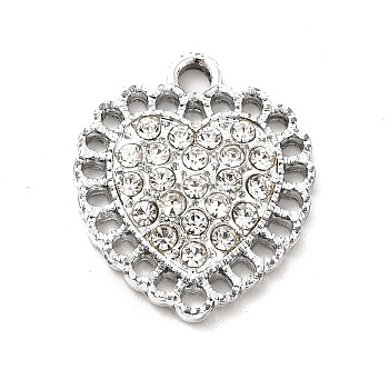 Alloy Chandelier Component Links, with Crystal Rhinestone, Heart Links, Crystal, 19x16.5x3.2mm, Hole: 2mm & 1.2mm