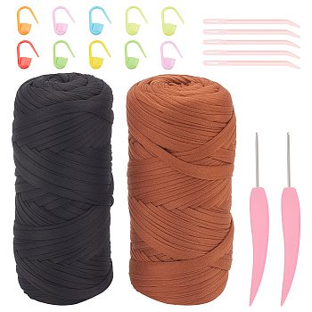 WADORN DIY Knitting Tools Kit, Including 2 Rolls Fibre Cord, 10Pcs Plastic Locking Stitch Markers & 5Pcs Yarn Needles & 2Pcs Crochet Hooks, Mixed Color