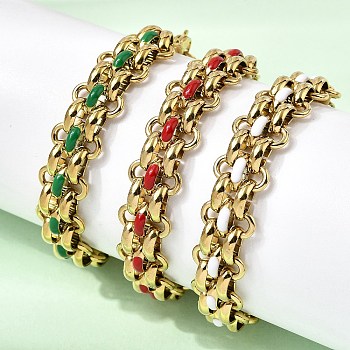 304 Stainless Steel Enamel Link Chain Bracelets for Women, Golden, Mixed Color, 7 inch(17.8cm), 13.5