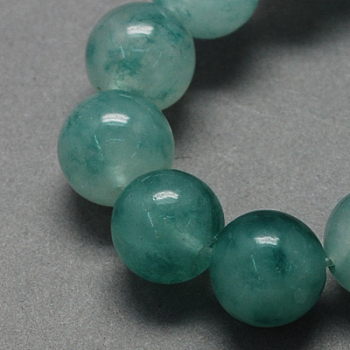 Two Tone Natural White Jade Bead Strands, Dyed, Round, Teal, 10mm, Hole: 1mm, about 38pcs/strand, 14.9 inch