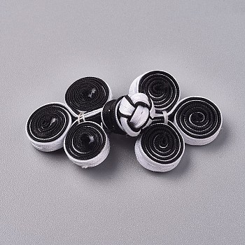 Handmade Chinese Frogs Knots Buttons Sets, Polyester Button, Black, 25~28.5x57~65x9~14.4mm